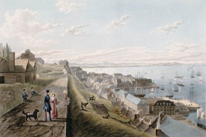 The lower-town of Quebec City and Château Saint-Louis, view from the parapet in the upper-town, 1833 