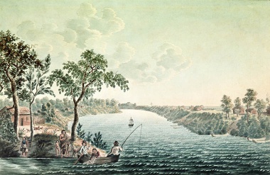 Scène estivale aux environs du fort Douglas de la Compagnie, sur la rivière Rouge. Dessiné d'après nature en juillet 1822