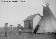 A house and tepee on Lac Sainte-Anne, Alberta, 1896