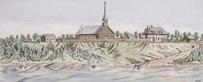 Vue de l'église catholique, colonie de la rivière Rouge, 1823