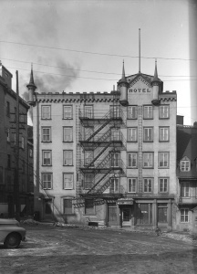Façade of Hôtel Louis XIV in Place Royale in Quebec City, 1944